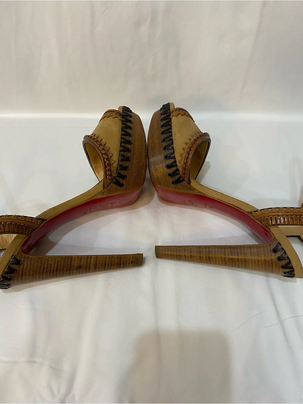 Christian Louboutin Trepi High 140 Tan Leather Platform Sandals Women’s Size 40 - Picture 9 of 12